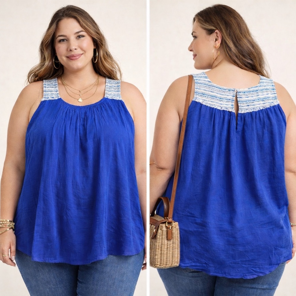 Doe & Rae Blue Relaxed Sleeveless Tank Top